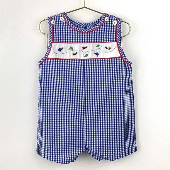Petit Ami Blue and White Gingham Romper - Picture 1 of 5